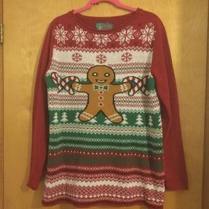 Ugly Christmas Sweater XL Gingerbread Snow Flakes